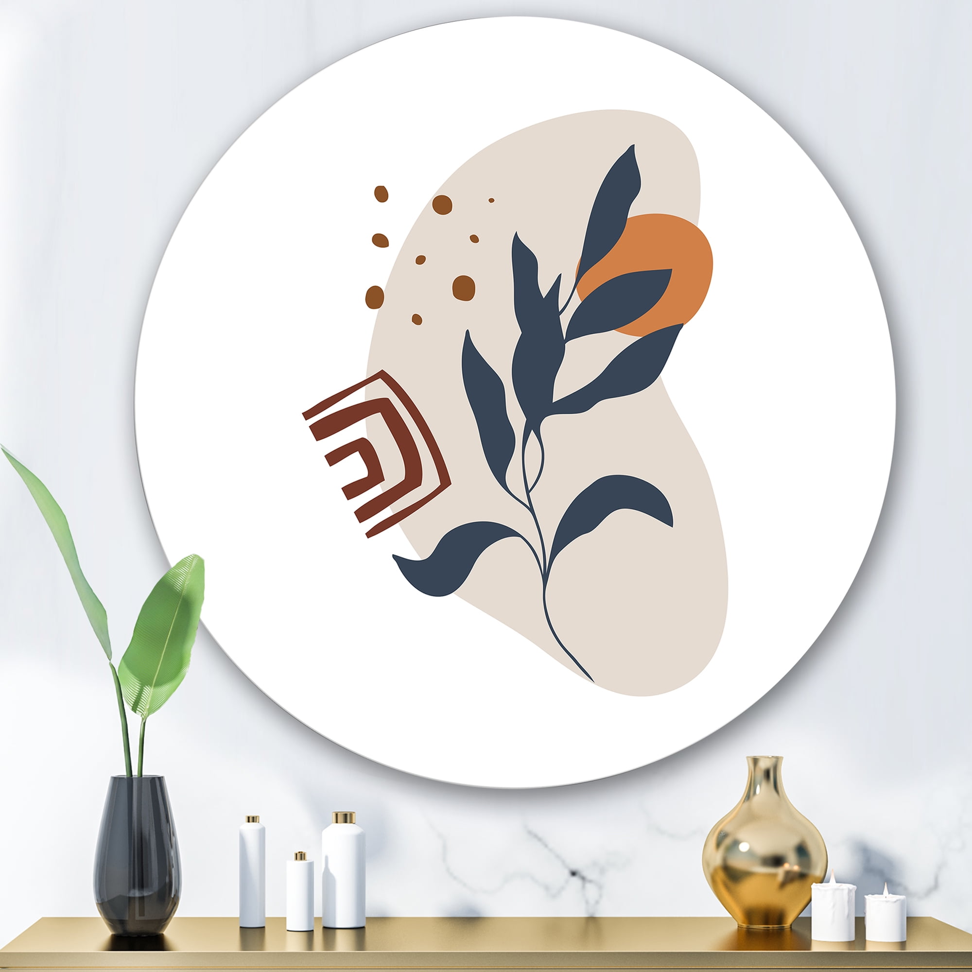 Designart 'Abstract Minimal Shapes Under Flowers VII' Modern Circle Metal Wall Art 29x29 - Disc of 29