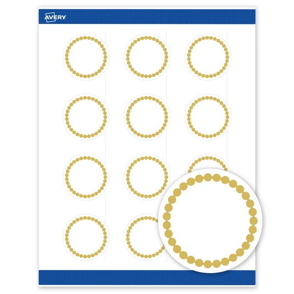 Avery® Labels, 2" Diameter, Gold Beads, Matte White, 120ct
