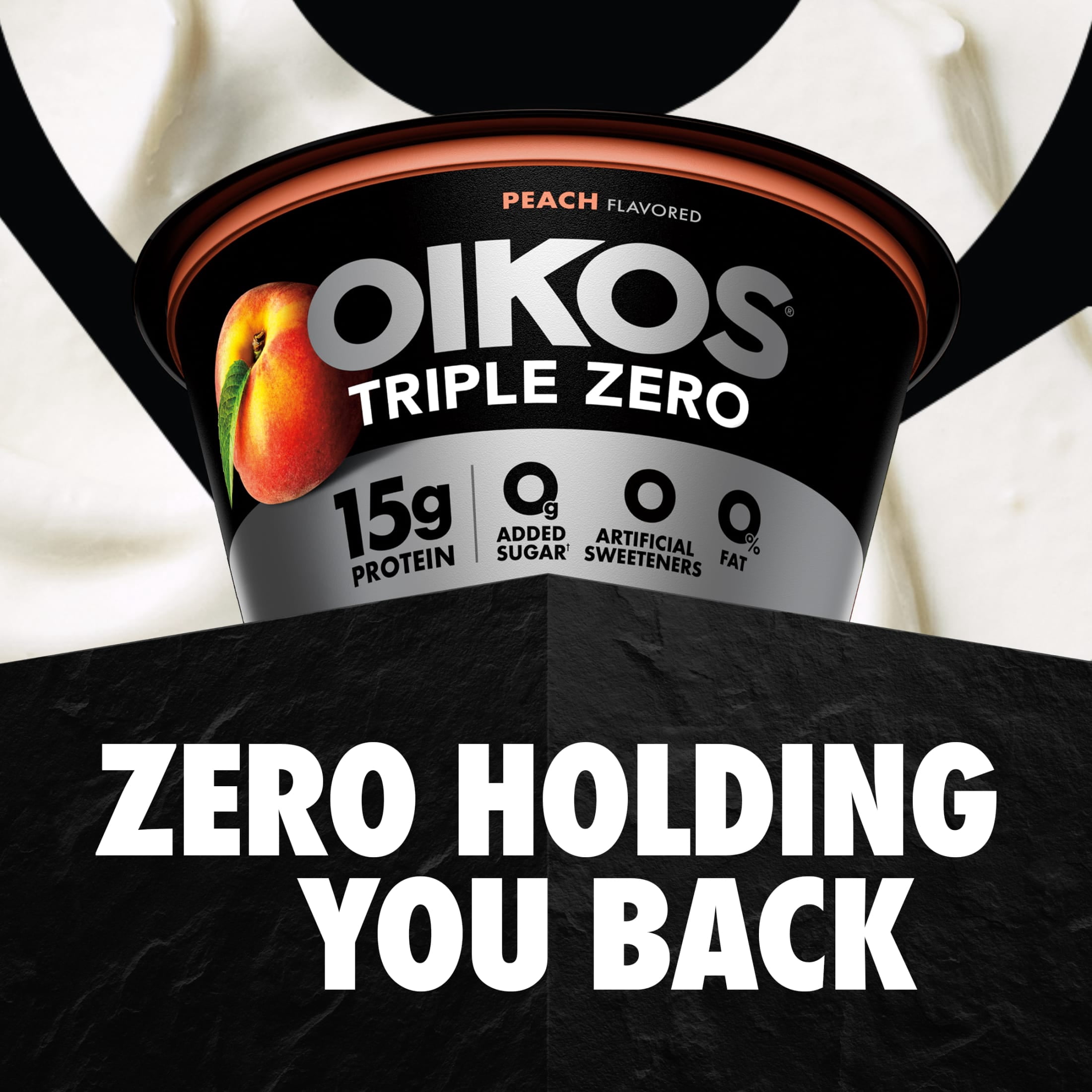 Oikos Triple Zero 15g Protein, 0g Added Sugar, Fat Free Peach Greek Yogurt Cup, 5.3 oz