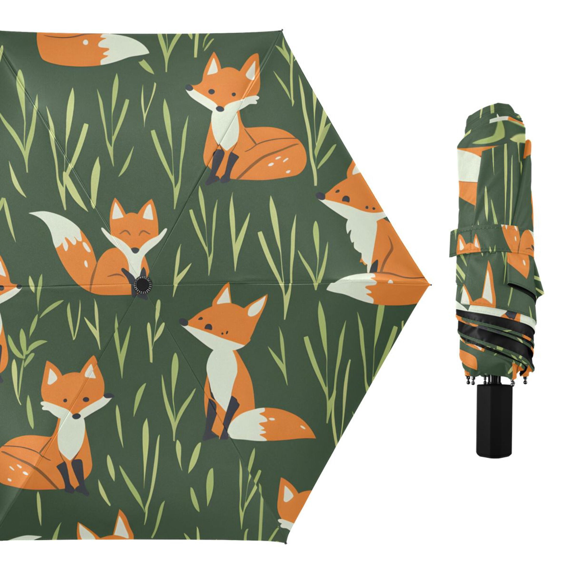 ALAZA Cartoon Foxes UPF 50+ Compact Folding Umbrella for Rain Travel Umbrella Packable