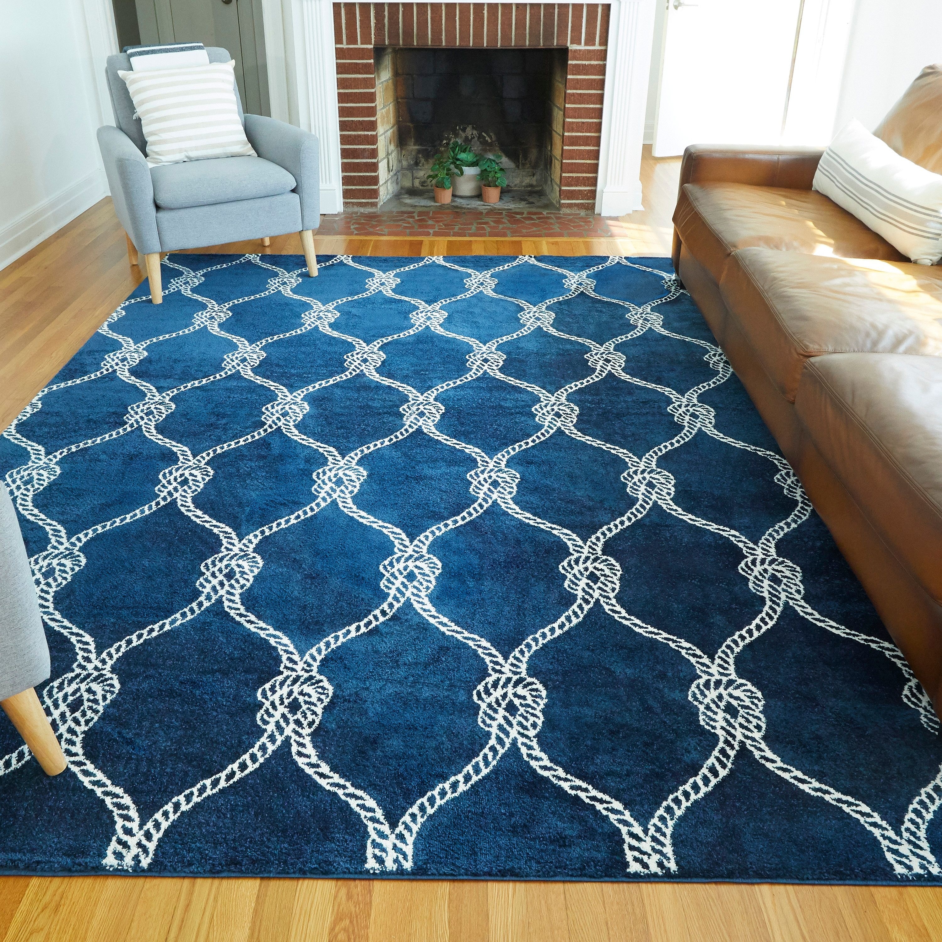 Balta Fischer Nautical Trellis Coastal Area Rug Navy 2'7" x 7' Runner 6' Runner, 8' Runner Navy