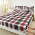 thumbnail image 3 of Feelyou Retro Square Plaid Bed Sheets, Grey Red Lines Buffalo King Sheets, 4pcs, 3 of 7