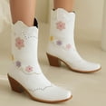 thumbnail image 1 of Aqestyerly Bottes pour Femmes Grandes Mode Colorblock Fleur Talon Épais Bottines Manches Courtes, 1 of 7