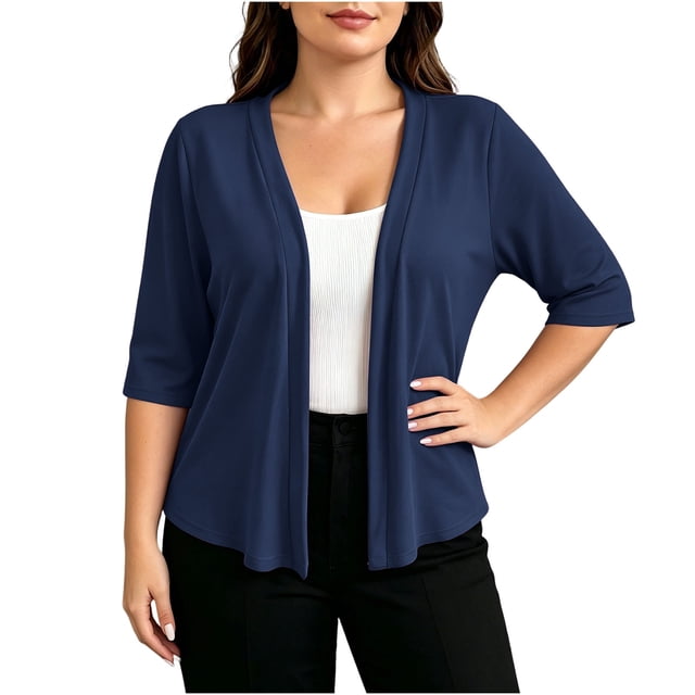 fatyb Womens Plus Size Cardigan Half Sleeve Lightweight Jacket Open Front Summer Casual Loose Cover Up