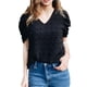 thumbnail image 1 of SAYOO Tops de manga corta abullonada para mujer con patrón de jacquard, ropa de verano de estilo casual con cuello en V de color sólido SAYOO  Casual, 1 of 5