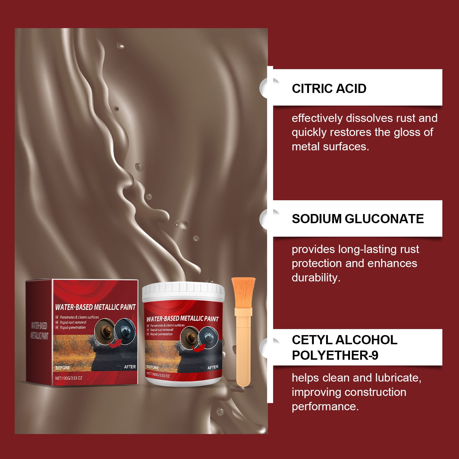 Alvantor Rust Converter Paint, Black Rust Reformer Paint for Metal, 3.53oz