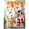 thumbnail image 2 of Fsddascl Orange Thanksgiving Shower Curtain Set - 72" x 78" Washable Bathtub Curtain with 12 Hooks, Fall Maple Leaves Cat Pumpkin Fall Waterproof Fabric Stall Shower Curtains for Bathroom/Bathtub, 2 of 6
