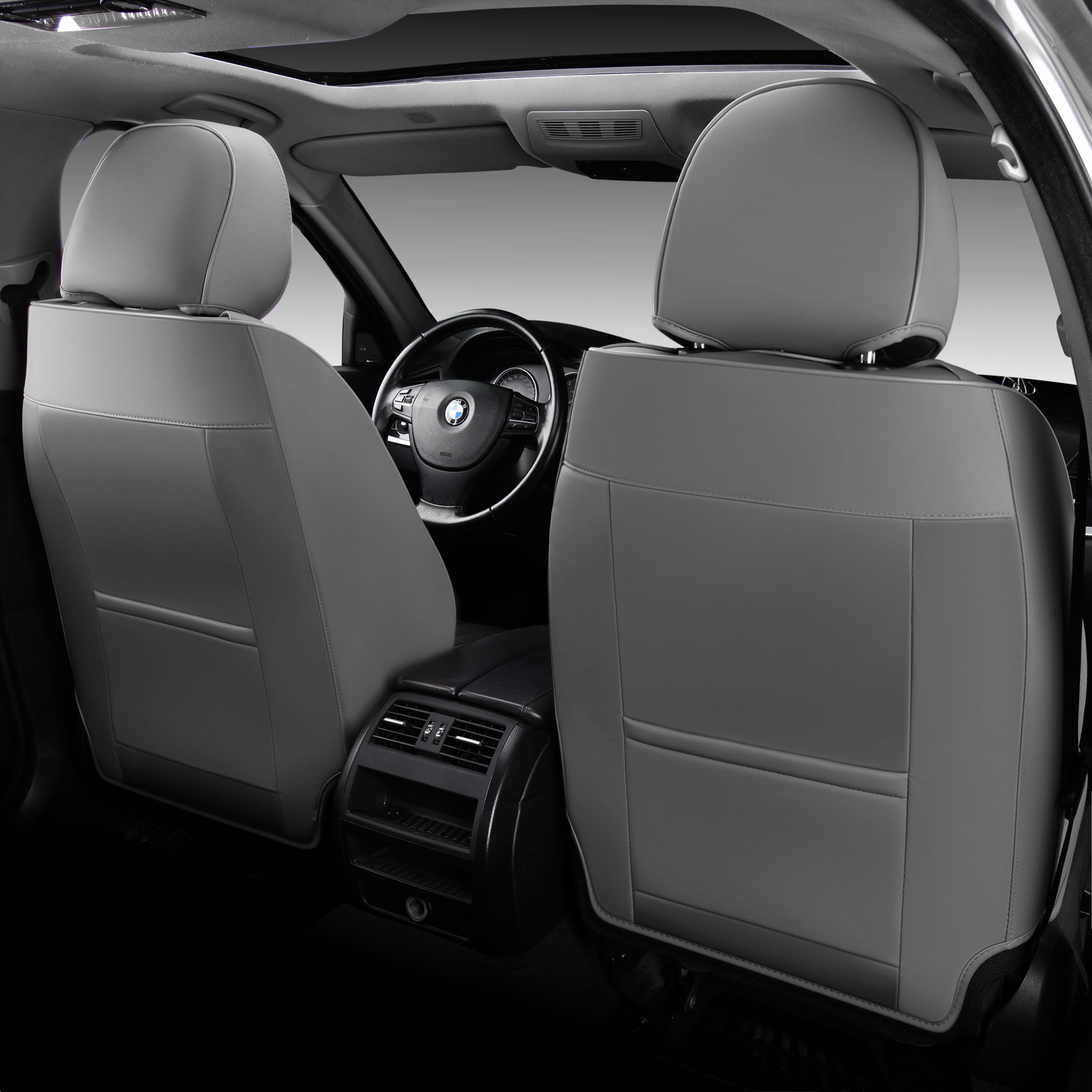 FLORICH Car Seat Covers Front Pair, Waterproof Faux Leather Seat Protectors, Auto Interior Cushions Fit for Most Cars SUV Trucks, Black & Gray