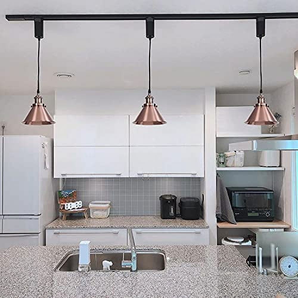 KAYYELAMP 1x Plug in Cable Track Rail, 2X Adjustable Cord Red Copper Track Lighting Fixtures E26 Base H-Type Vintage Design for Kitchen Loft(No Bulb)