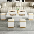 thumbnail image 2 of Lift-Top Coffee Table With Hidden Storage, 3-In-1 Multifunctional Folding Dining Table With 4 Stools For Living Room, Dining Room, White, 2 of 9
