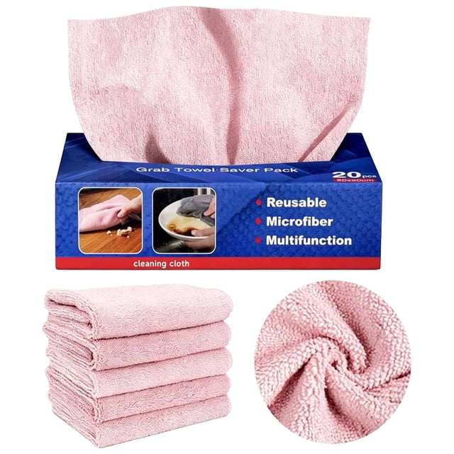 Microfiber Cleaning Cloths Ultra Absorbent Reusable Washable Towels - Multi-Purpose Cleaning Rags for Kitchen Bathroom Car Detailing, Pink, JKODE