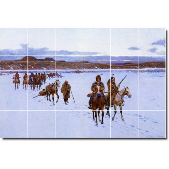 Ceramic Tile Mural-Henry Farny Indians Wall Tile Mural 9. 25.5" w x 17" h using (24) 4.25 x 4.25 ceramic tiles