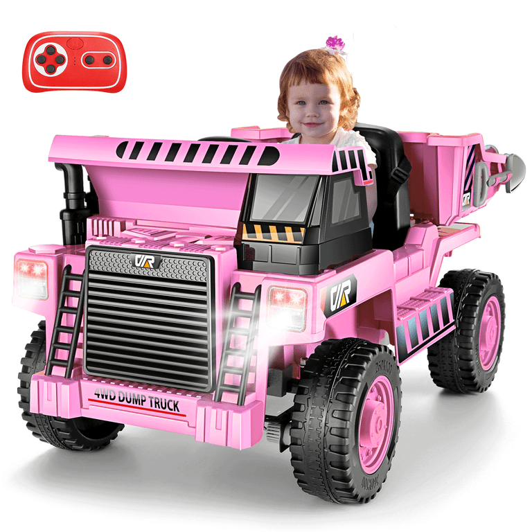 12V Kids Ride On Dump Truck with Remote Control Electric Dump Bed Bluetooth Pink