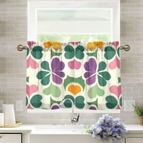 Yayeee Kitchen Curtains Light Filtering 27"x24" Rod Pocket Short Cafe Window Panel, Purple Clover Pattern