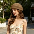 thumbnail image 4 of AJKHSAHDFJ Beret Hats For Hand Woven Church Hat Elegant Hat Artist Painter Hats For Summer Wedding Parties,Brown,7.28,Hat, 4 of 5