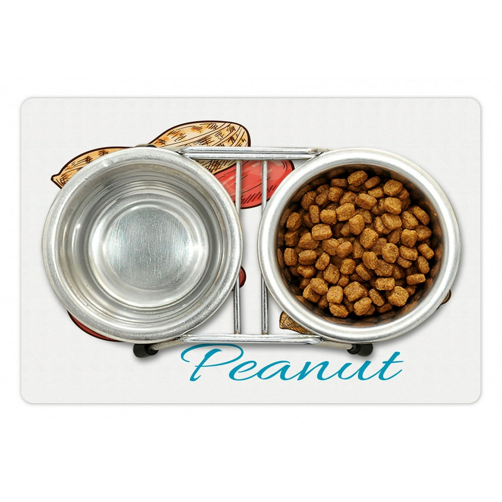 Peanut Butter Pet Mat for Food and Water, Peanut Sketch of Kernel and