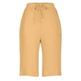 thumbnail image 5 of Women's Cotton Linen Bermuda Shorts Knee Length Elastic Waist Loose Fit Summer Casual Shorts with Pockets, #03 Ginger, L, 5 of 7