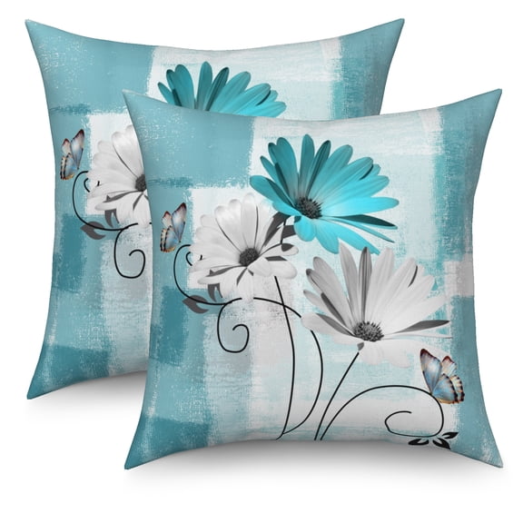 Farmhouse Floral Pillow Covers 18x18 Set of 2 Rustic Cushion Double-Sided Square Pillow Covers for Couch Abstract Decor