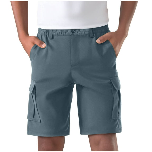 Erwazi Men's Solid Color Elastic Waist Cargo Shorts Casual Sraight Leg Work Shorts with Multi Pockets