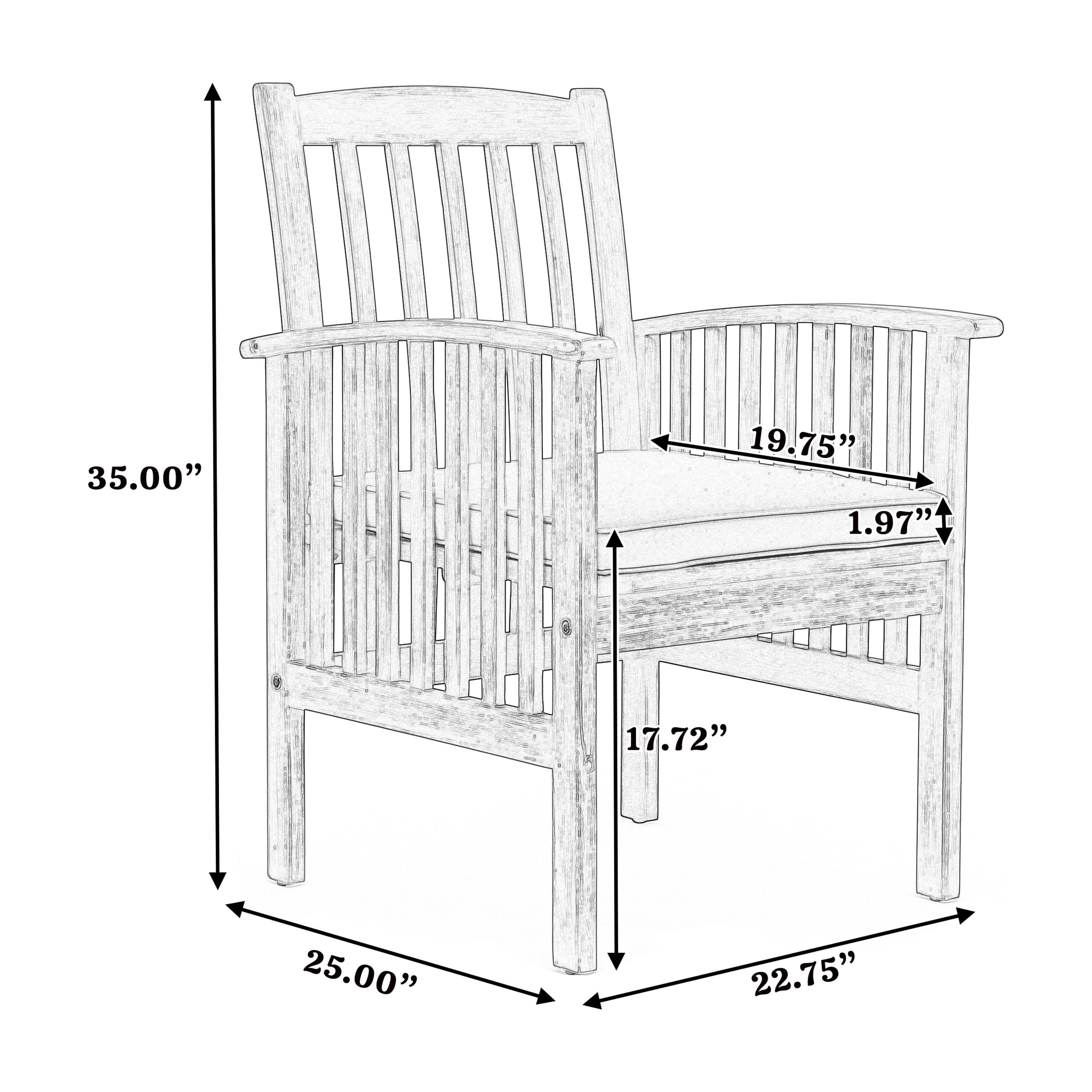 Outdoor Cushioned Dining Chair Set of 2, Acacia Wood Frame Comfort Seats for Patio Garden, Gray and Cream