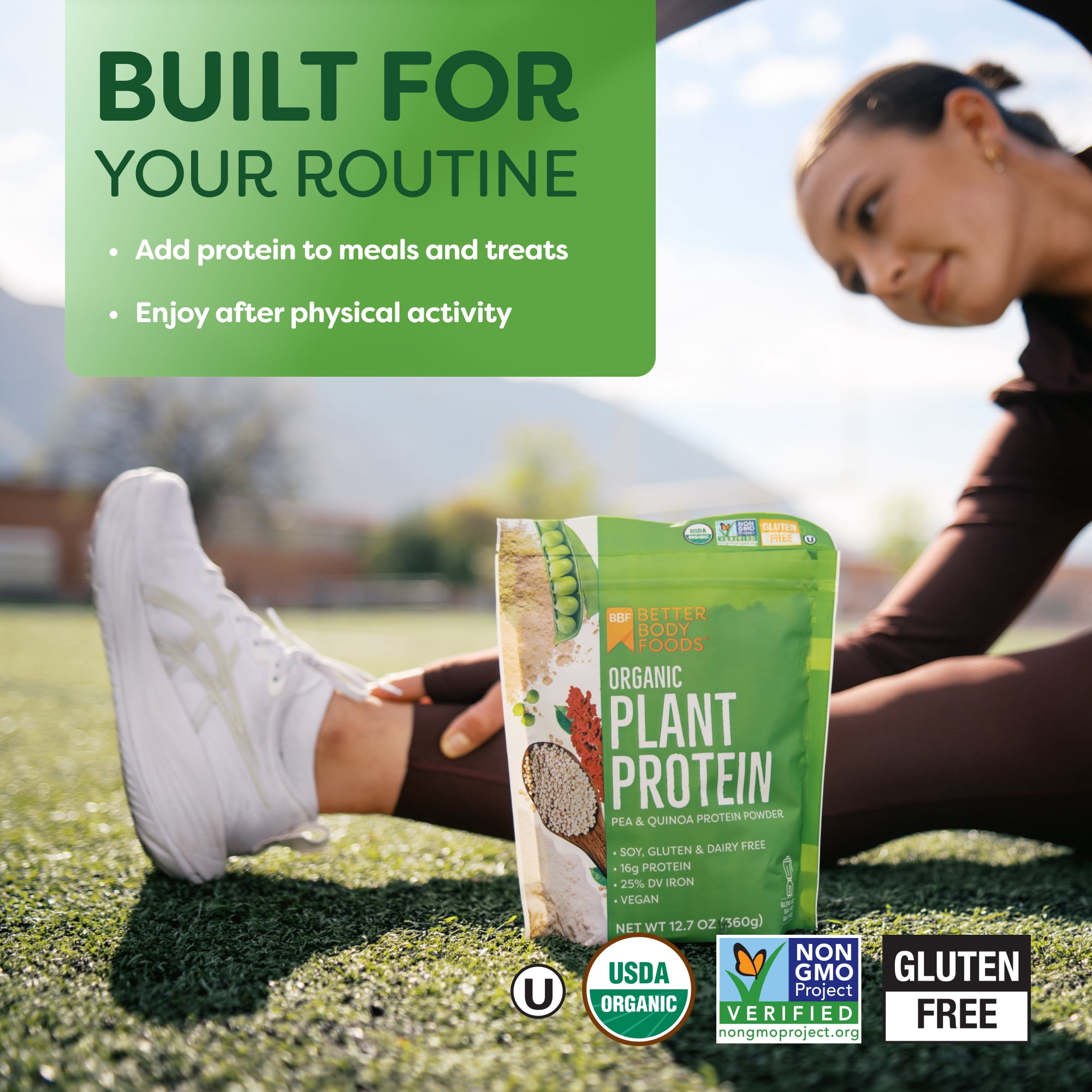 BetterBody Foods Organic Plant Based Protein Powder, 16g of Protein 24% DV, Vegan, 12.7 oz