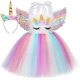 thumbnail image 4 of Vestido de tul con tutú de unicornio y princesa para niñas, con flores pastel, para fiesta de cumpleaños de niñas, disfraces de carnaval y Halloween para niños, 4 of 5