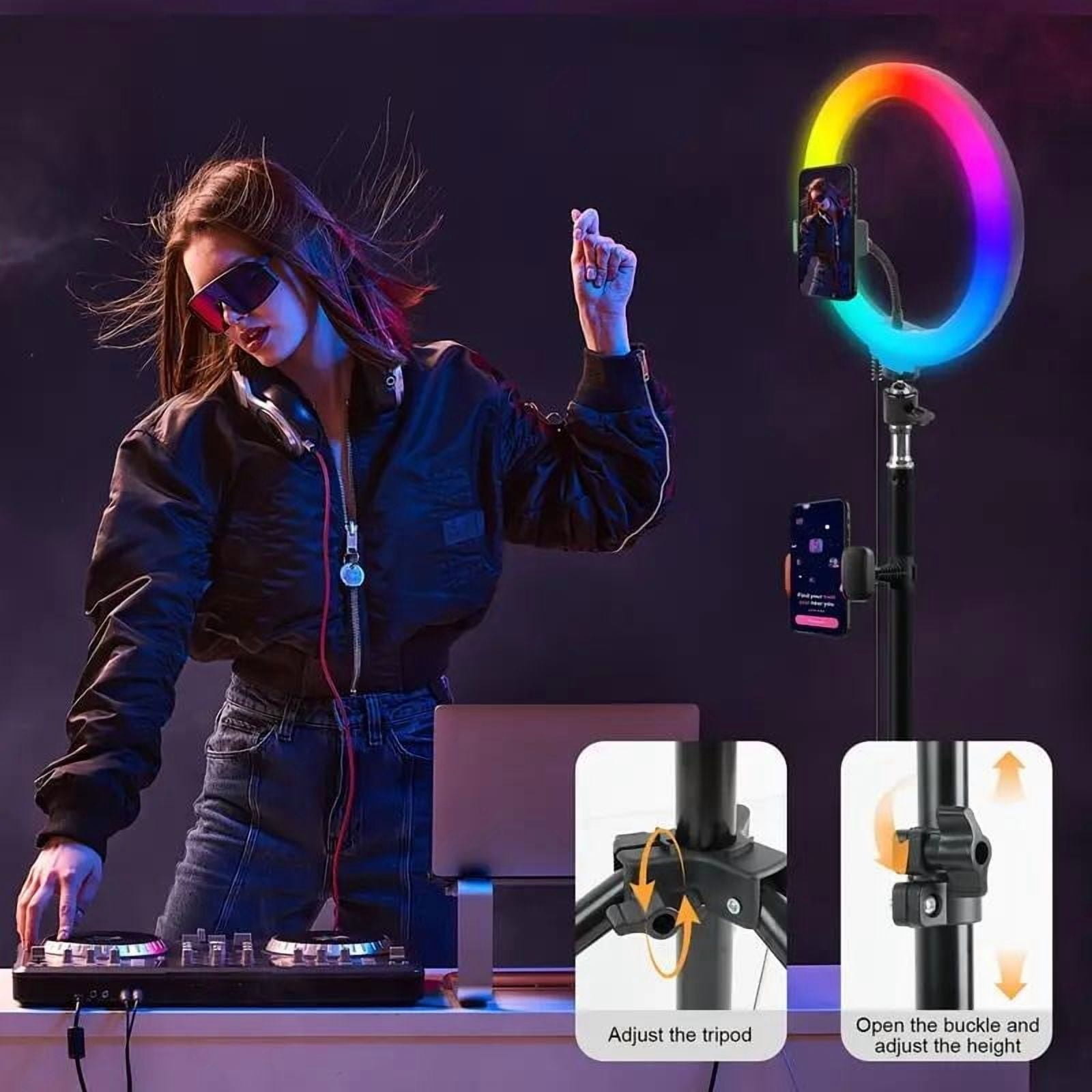 12" LED Ring Light with 63" Telescoping Tripod Stand - 9 Color Modes & 3-in-1 Dimmable Lighting for Makeup/TikTok/YouTube