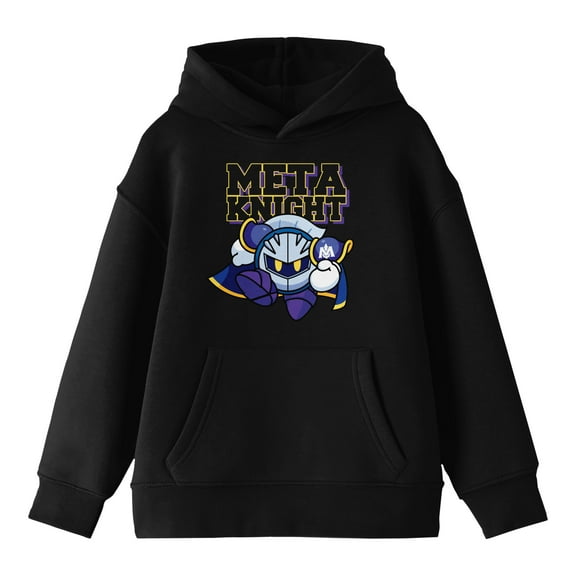 Kirby Meta Knight Long Sleeve Boys' Black Hooded Sweatshirt-Medium