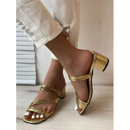 

Summer Fashion New Sexy Banquet Comfortable Solid Color Sandals Square Toe Leather High Heels Zapatos Mujer