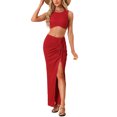 thumbnail image 2 of INSPIRE CHIC Women's Casual Skirt Set 2 Pieces Outfit Beach SleevelessTank Top Tie Front Split Skirt Sets, 2 of 4