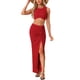 thumbnail image 2 of Conjunto de falda casual para mujer INSPIRE CHIC de 2 piezas, top sin mangas, falda con abertura y lazo, color rojo, 2 of 5