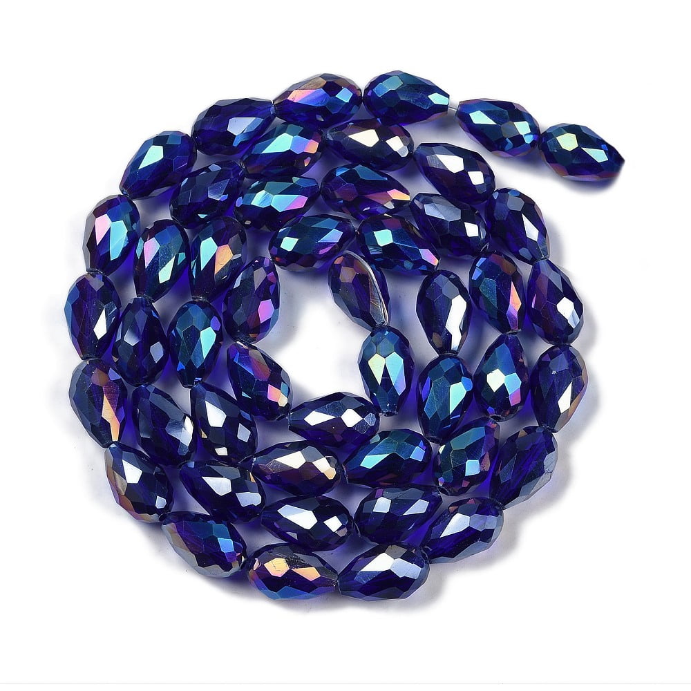 Transparent Electroplate Glass Beads Strands AB Color Plated Faceted Teardrop Dark Blue 8x6mm Hole: 1.2mm about 65~67pcs/strand 20.08''(51cm)