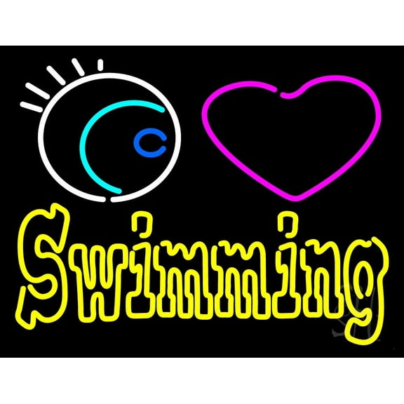 Swimming Yellow LED Neon Sign 15 x 19 - inches, Clear Edge Cut Acrylic Backing, with Dimmer - Bright and Premium built indoor LED Neon Sign for Bar decor.