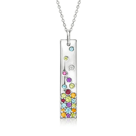 Ross-Simons 0.72 ct. t.w. Multi-Gemstone Bar Pendant Necklace in Sterling Silver, Women's, Adult