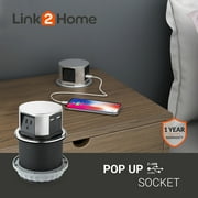 Link2Home Pop Up Outlet with USB, 3 Outlets, 2 USB Ports, Silver