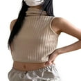 thumbnail image 3 of EIMELI Women Knitted Ribbed Tank Tops Solid Color Turtleneck Sleeveless Vests Summer Slim Fit Exposed Navel Crop Tops, 3 of 7
