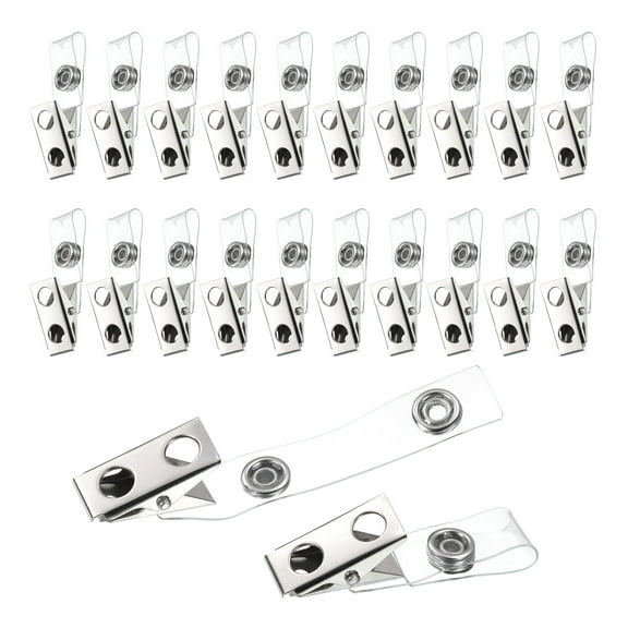 Uxcell 25Pcs Metal Badge Clips with Clear Straps Double Hole ID Badge Clips Name Tag Clips ID Strap Clip Adapter for ID Cards Name Tags Badge Holders Work Badges
