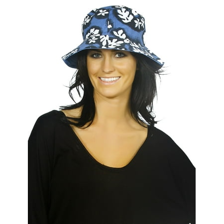 Women's Reversible Bucket Sun Hat with Floral Print, Royal Blue S
