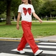thumbnail image 6 of BXJX Girls Summer Outfit Sets, 2PC Crew Neck Short Sleeve Casual T-Shirts and Cargo Pants Sets Red Size 9-10 T, 6 of 6