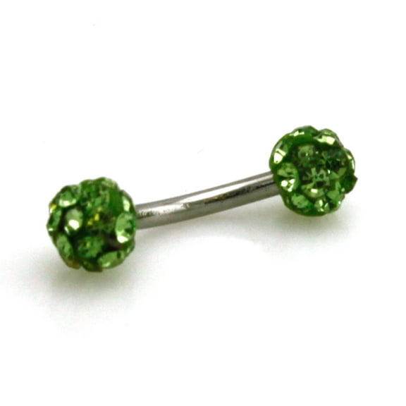 Tioneer Stainless Steel Barbell Style Light Green Cubic Zirconia Ball Eyebrow Piercing Ring Body Jewelry