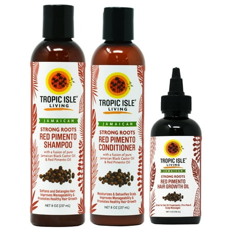 Tropic Isle Living Strong Roots w/Red Pimento Oil Shampoo + Conditioner + Hair Growth Oil