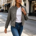 thumbnail image 5 of Faux Suede Zip-Up Cropped Jackets For Women Fall Collared Long Sleeve Trendy Casual Loose Coats With Pockets S-XXL, 5 of 7