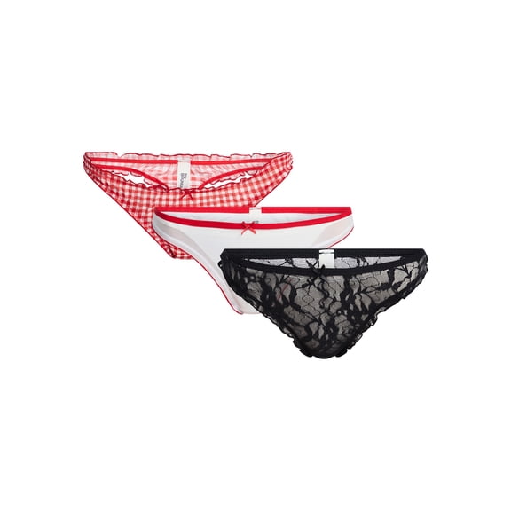 No Boundaries Mesh and Lace Thong Panties, 3-Pack, Women's XS-XXXL