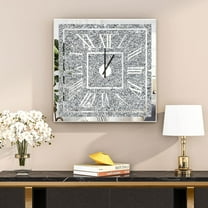 SHYFOY 24" Square Wall Clock, Modern Crushed Diamond Mirror Clock with Roman Numerals, Silent Non-Ticking Glass Wall Decor for Living Room