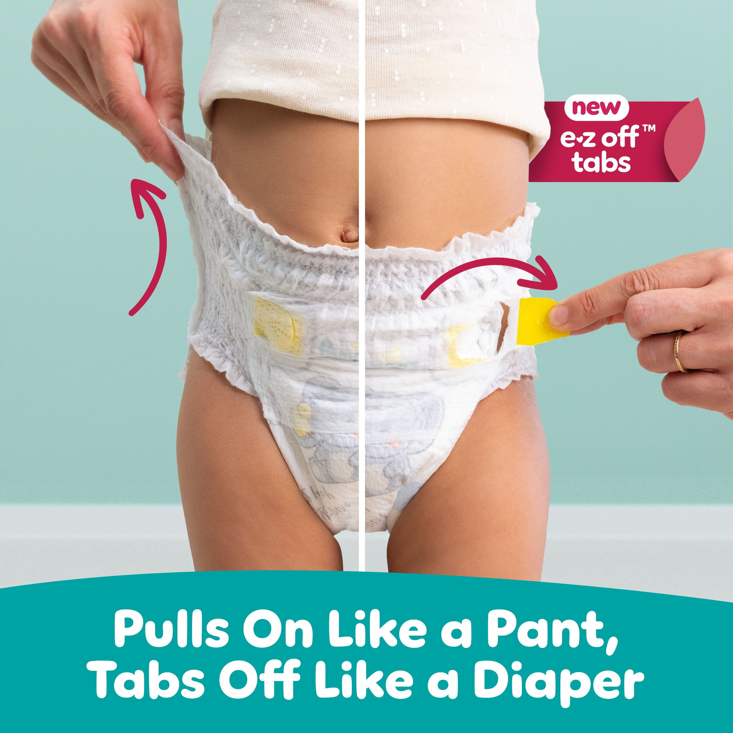 Pampers Diapers - Swaddlers 360° - Size 4, up to 100% Leakproof Comfy Dry Fit, EZ Off Tabs Designed for Easy Changes, Pull On Diaper