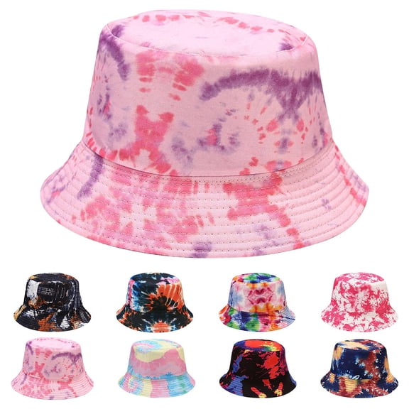 Lumistal Bucket Hat for Men Women Casual Fisherman Hat Tie Dye Printed Bucket Hat Beach Summer Sun Hat Reversible Double-Side-Wear Outdoor Unisex Blue One Size