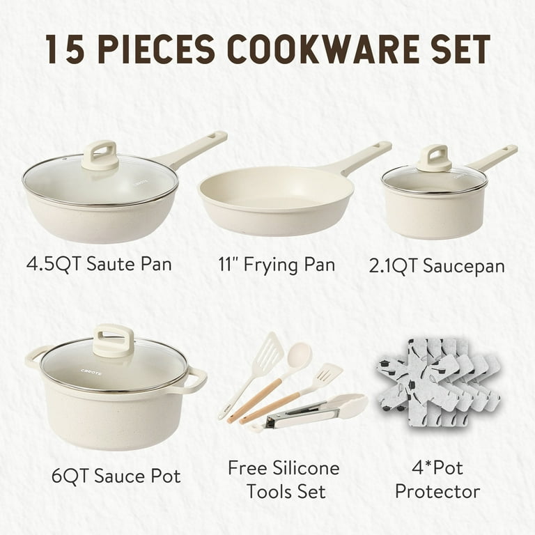 CAROTE Pots and Pans Set Non Stick, 11Pcs Nonstick Kitchen Cookware Sets,  Stackable Induction Cookware, Pot and Pan Set, Pans for Cooking, Taupe