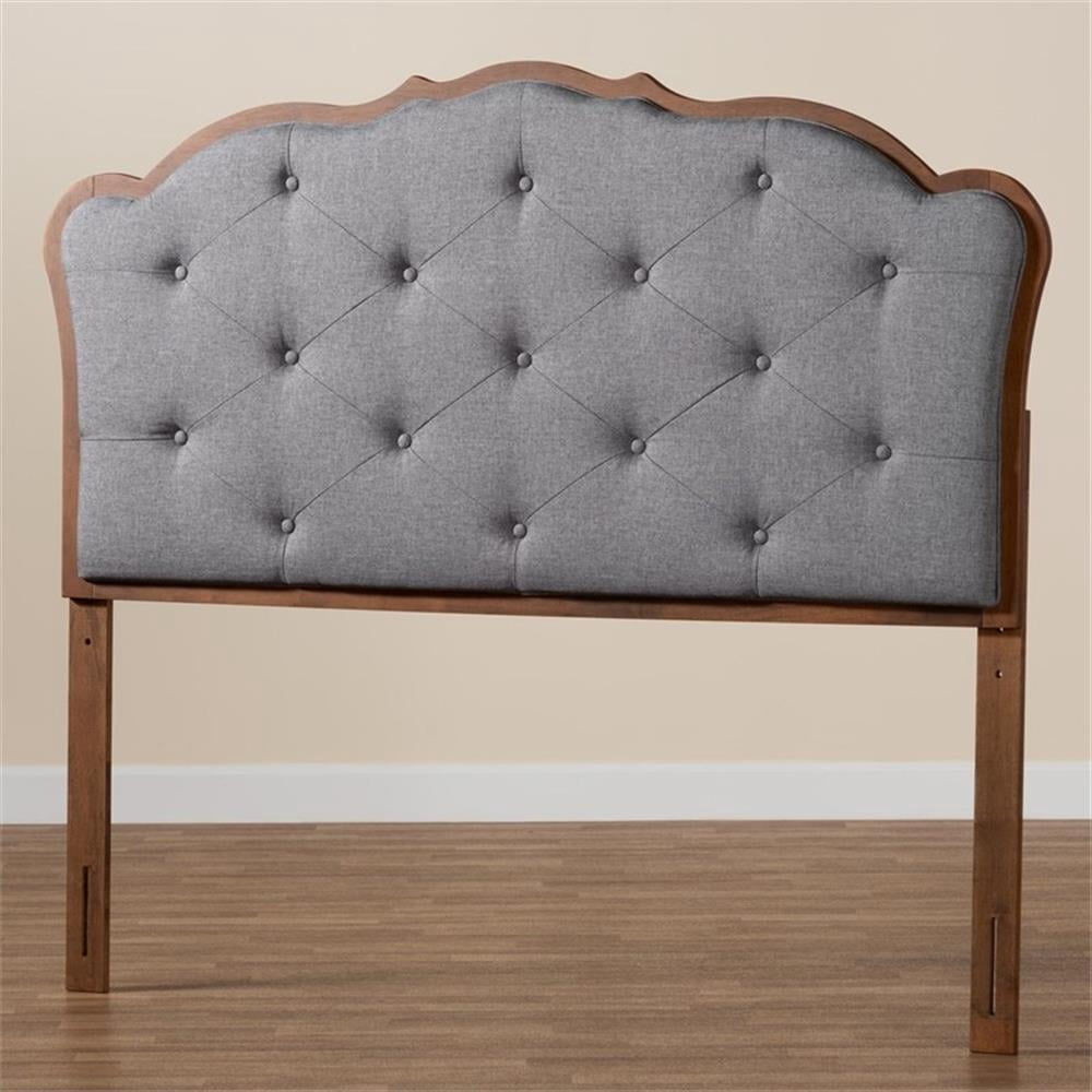 Baxton Studio Leandra Gray Fabric and Walnut Brown Wood Queen Size Headboard