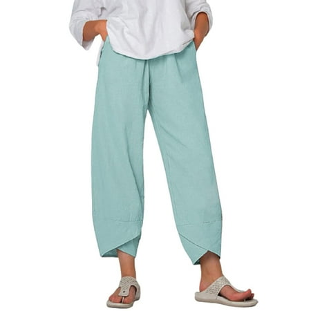 

Dadaria Loose Linen Pants for Women Summer Print with Pocket Sports Running Yoga Athletic Cotton Linen Pants Green XL Female