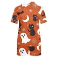 thumbnail image 4 of Tnhcen Women’s Pajamas Turndown Collar Short Sleeve Halloween Print Blouse Shorts Nightwear Home Clothes S-2XL, 4 of 5